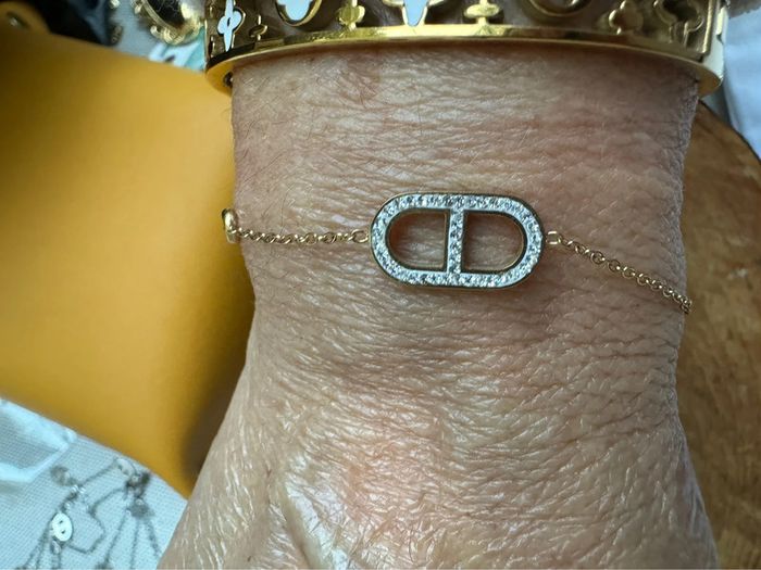 Bracelet chaîne réglable CD cristaux neuf acier inoxydable or