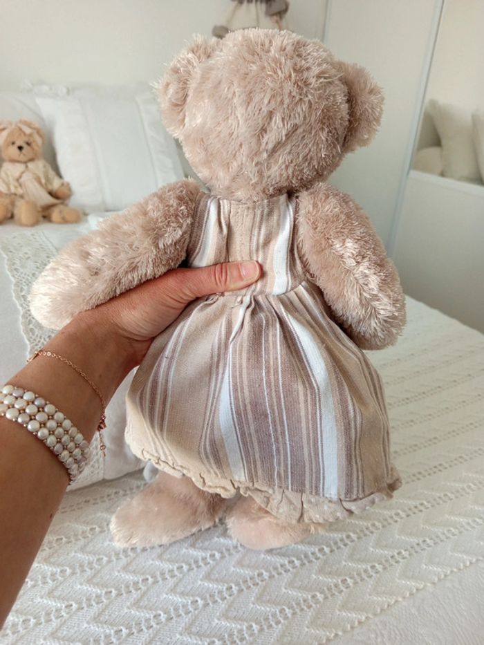 Ourson look vintage robe et noeud beige/taupe - photo numéro 6