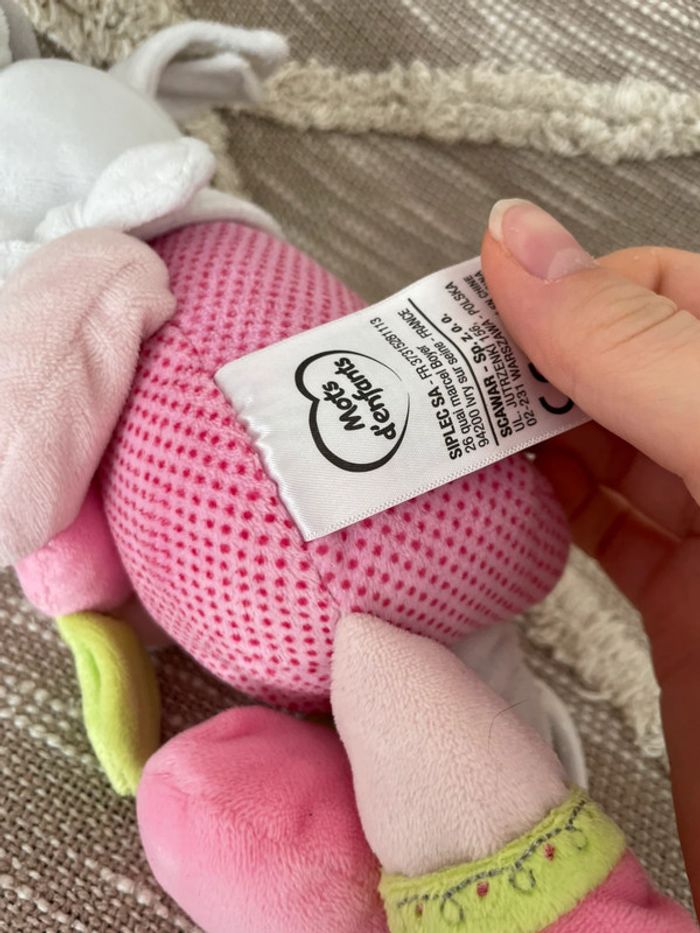 Peluche doudou musical 26cm mots d’enfants vache rose et blanche très bon état - photo numéro 4