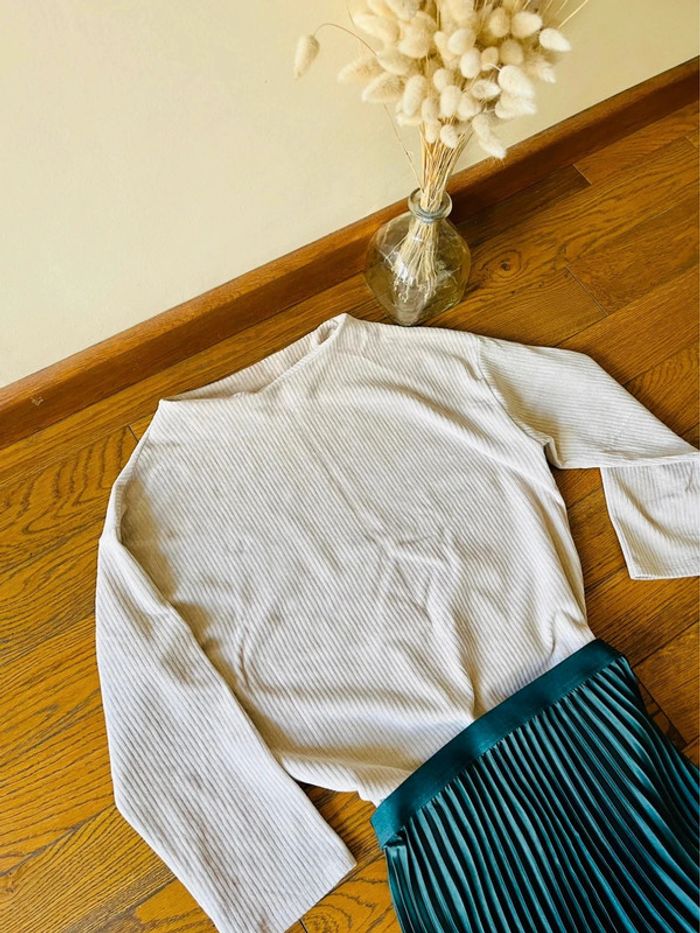Sublime pull beige côtelé Tom tailor taille XS col bateau