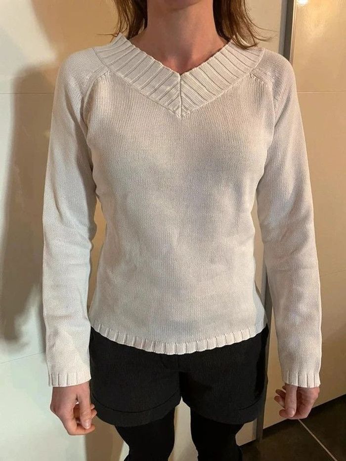 pull col V blanc camaieu L