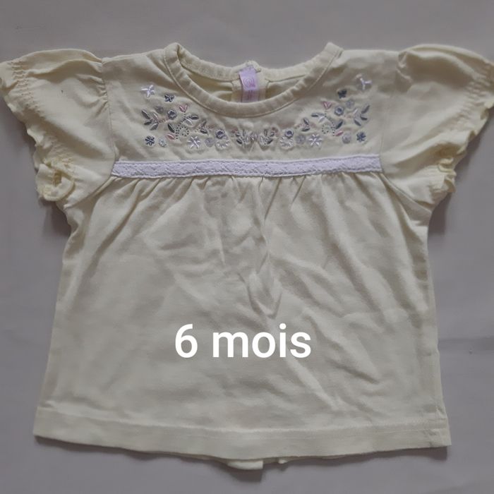 tee-shirt manches courtes jaune fille - fleurs, papillons - Gémo - 6 mois