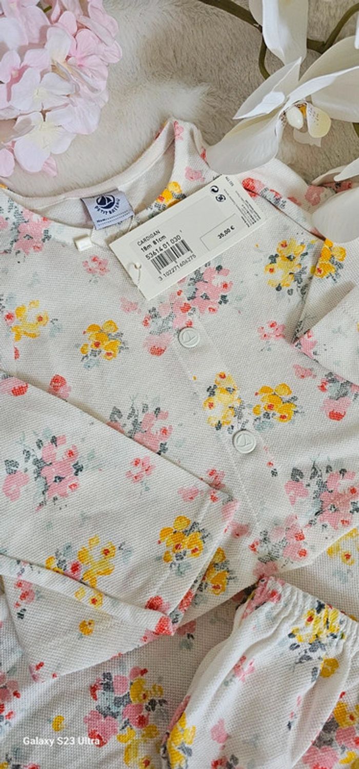 Ensemble Liberty Robe Gilet Bloomer 100% coton Petit Bateau Taille 18 mois - photo numéro 3