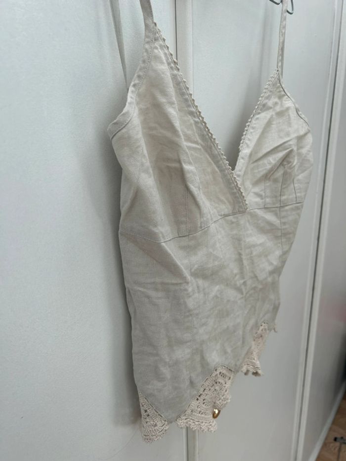 Top beige à dentelles en lin et coton taille 42 h&m - photo numéro 3