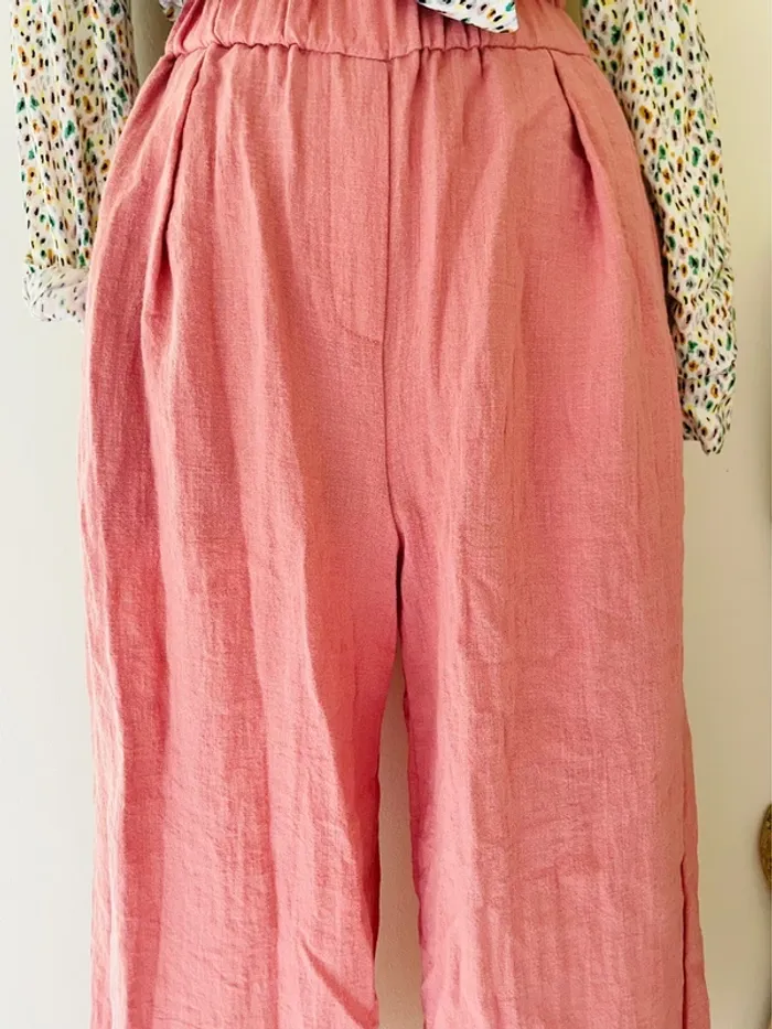 Magnifique pantalon 7/8 taille haute fluide rose poudré - photo numéro 2