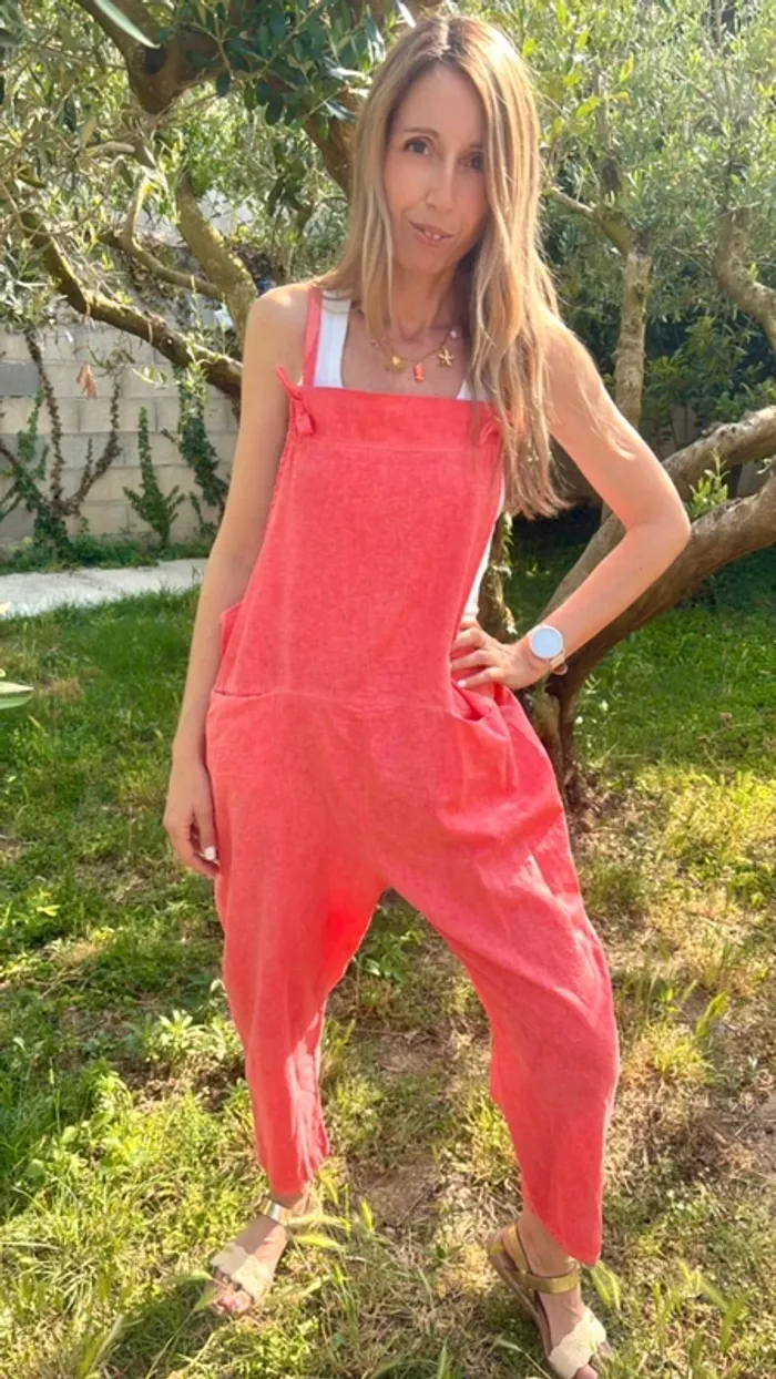Salopette rose flashy lin et coton taille unique - photo numéro 4