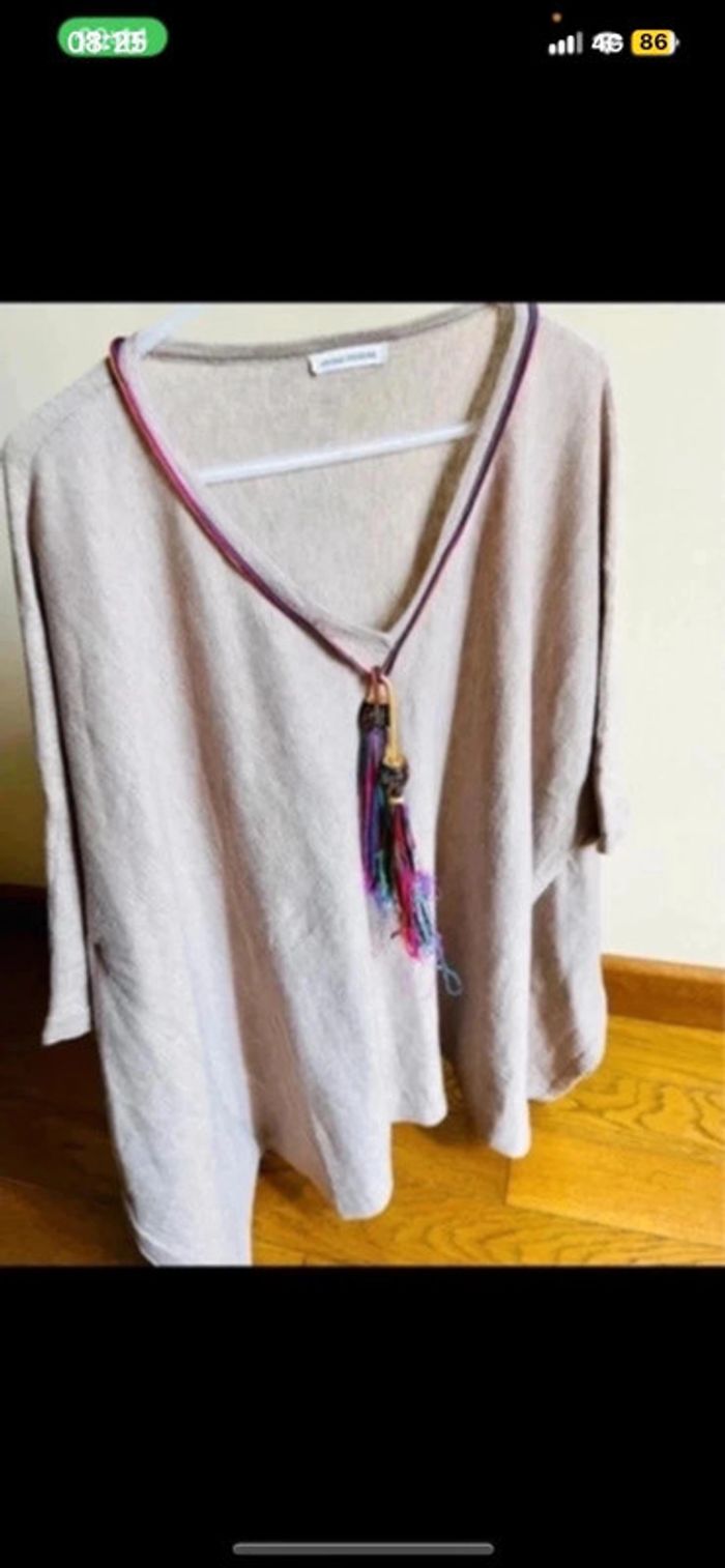 Sublime pull manche trois quarts loose beige doux taille 40 vintage dressing - photo numéro 2