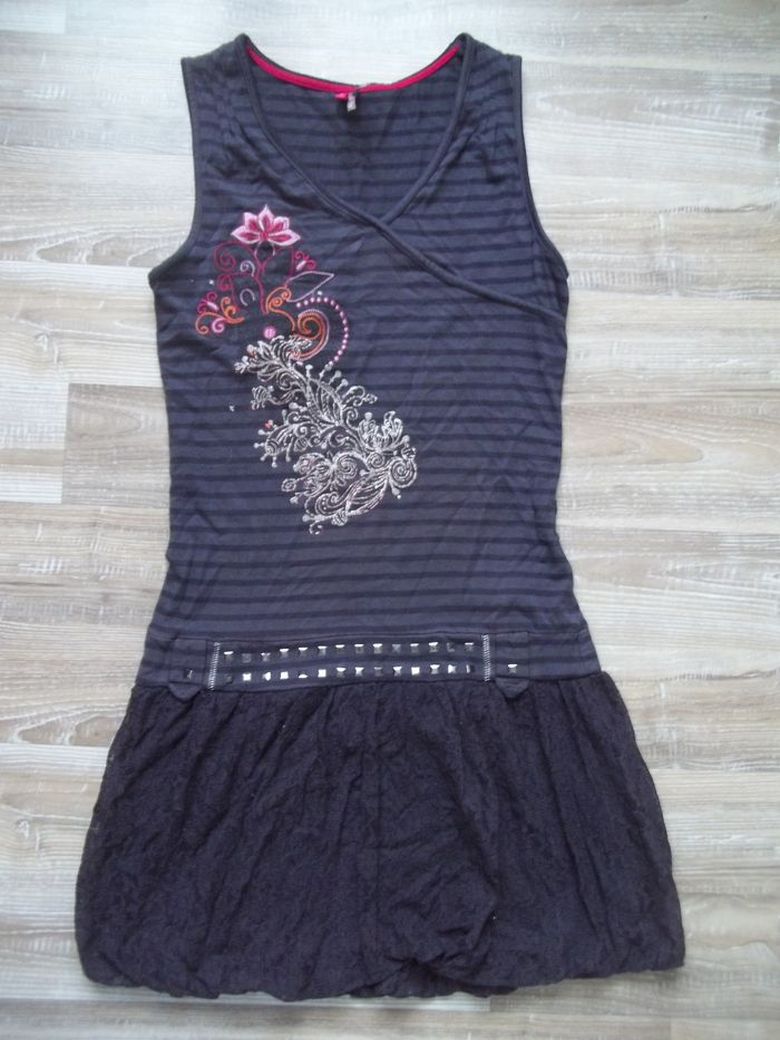 Robe jupette dentelle rayée grise Orchestra 14 ans