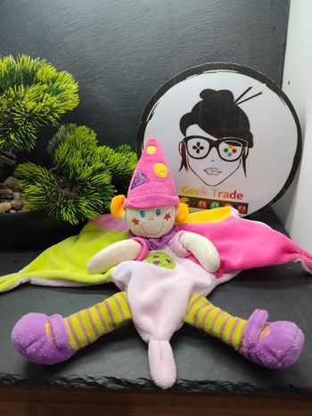 Doudou plat étoile lutin clown rose vert jaune nicotoy étoile chapeau Fée Ancien