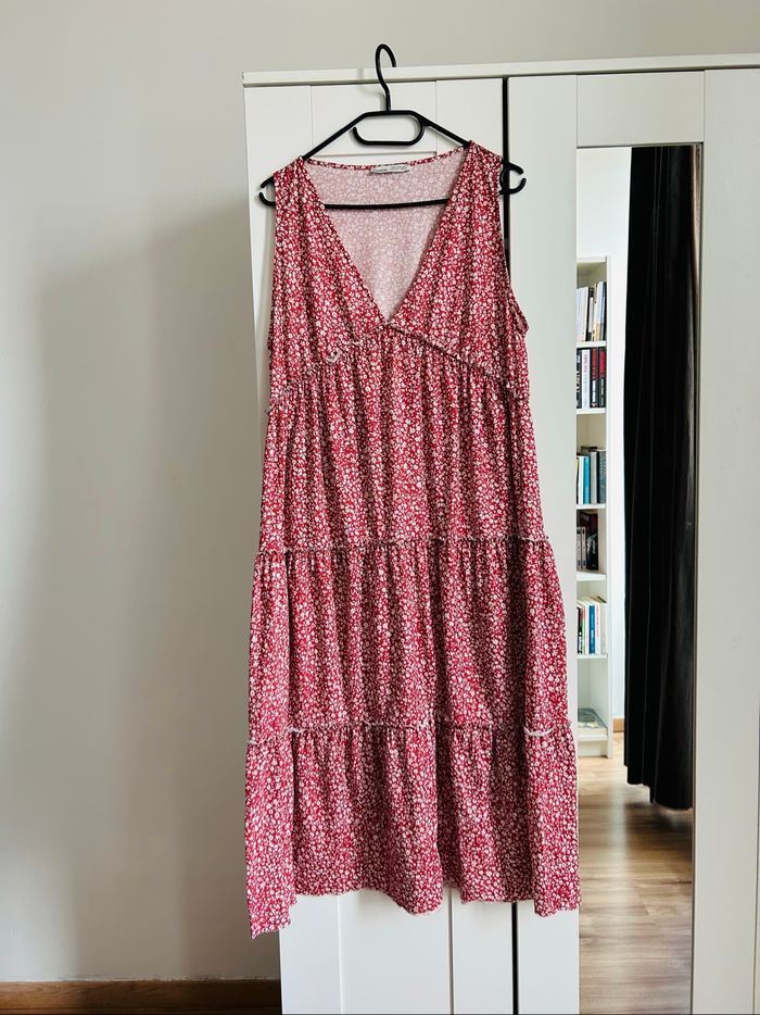 Robe longue rouge à motifs Col V d’été Pull & Bear Taille M