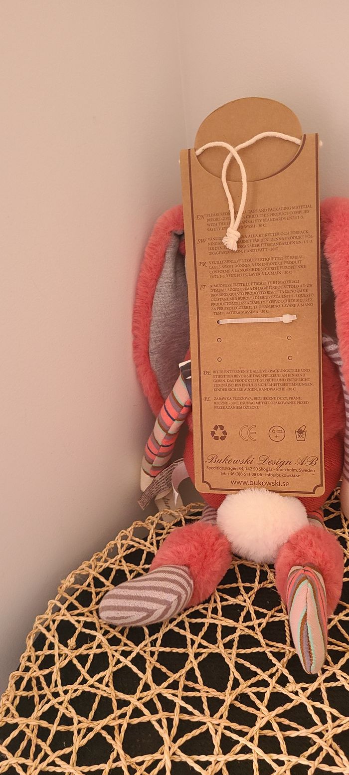 Doudou Lapin Natural rose gris blanc gilet BUKOWSKI - photo numéro 6