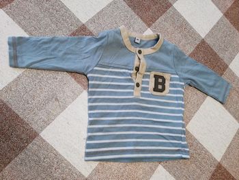 Tee shirt 6 mois épais manches longues rayé blanc/bleu