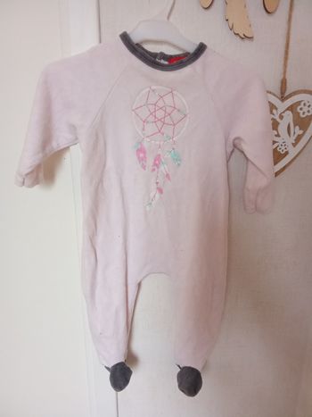Pyjama bébé fille  velour, hiver rose pâle gris 9 mois, tissaia motif