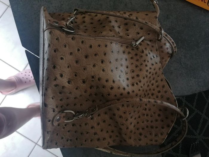Sac à main imitation autruche marron clair - photo numéro 4
