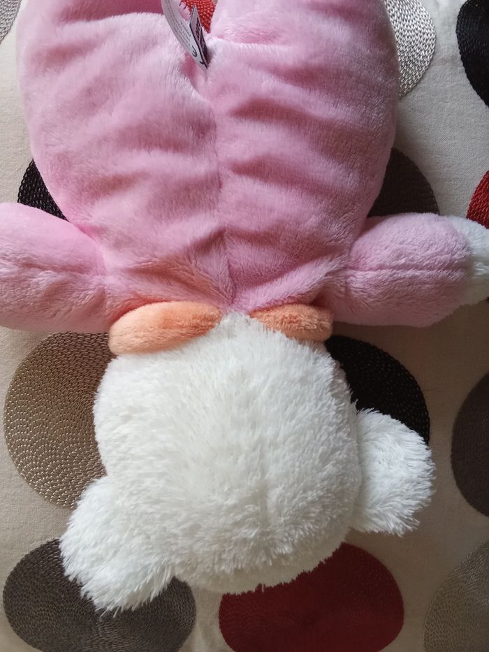 Ours rose blanc  doudou tex baby oiseau  brodé  col orange en posture debout belle peluche - photo numéro 3