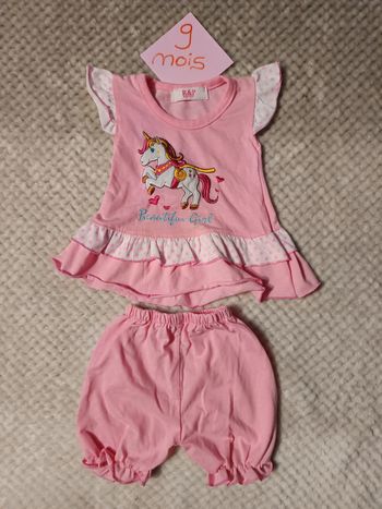 Ensemble été licorne 6/12 mois