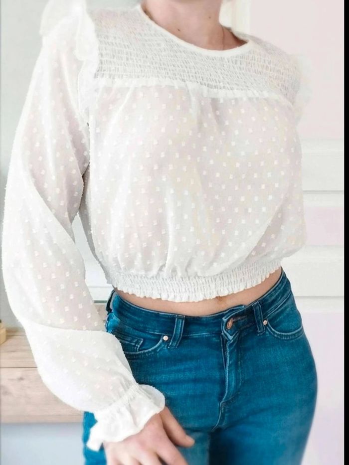 Blouse  courte  écrue  pois et  smock  -  Jennyfer  -  S  -  Parfait  état