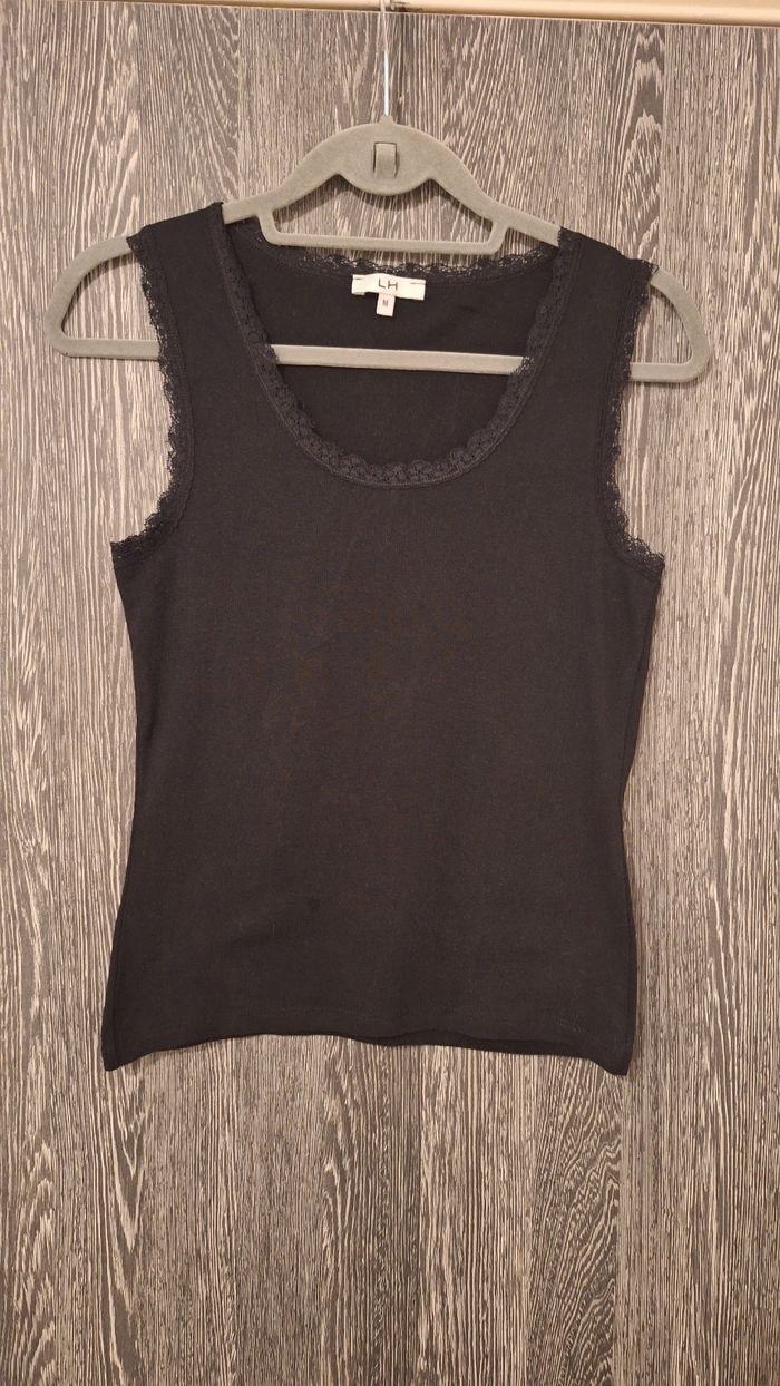 Débardeur en coton noir à dentelle