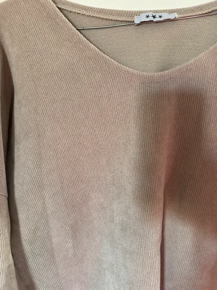 Pull Femme beige côtelé over size taille L - photo numéro 2