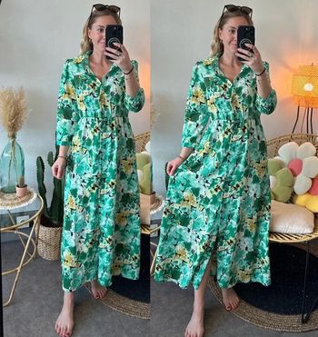 Robe longue à motifs fleuris verts, taille S - Suzzy&Milly