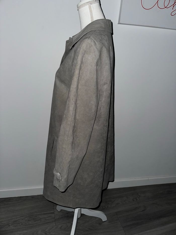 Manteau suédine gris détails tressés Vintage T42 XL - photo numéro 2