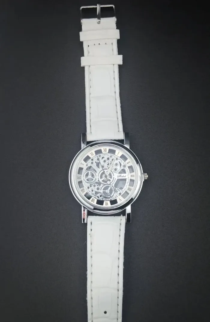 Montre blanche style mécanique-vintage - photo numéro 3