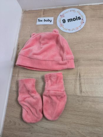 Ensemble bonnet gant rose 9 mois