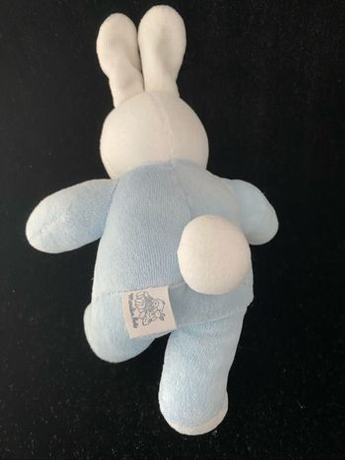 B5910❤️Peluche doudou lapin moulin roty bleu blanc grelot - photo numéro 3