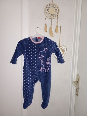 Pyjama bébé fille velour, hiver tissaia 9 mois, bleu, rose à pois
