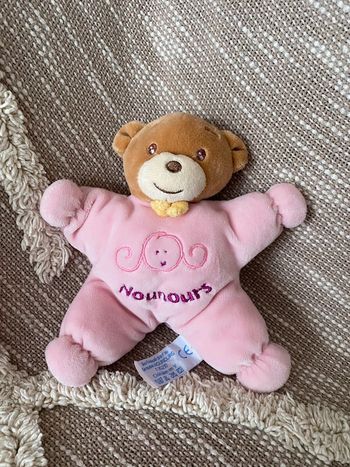 Peluche doudou 17cm Nounours ours marron et rose étoile parfait état