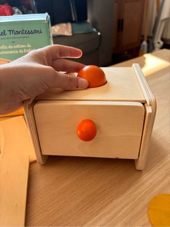 Jeu de notion de la permanence de l’objet - jeu éducatif Montessori bébé - en bois - photo numéro 3