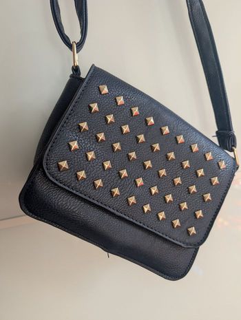 Sac à Bandoulière Bleu Marine Simili Cuir Clous Dorés
