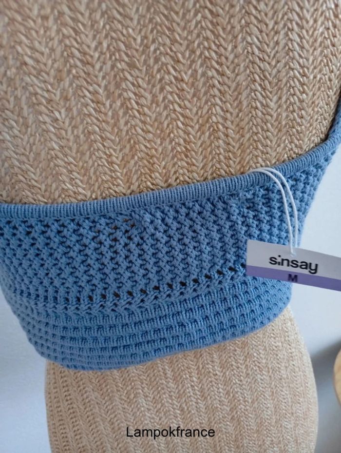 Top en maille court à bretelles été turquoise sexy taille m tendance - photo numéro 3