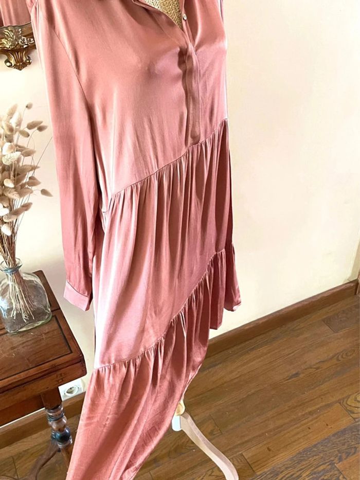 Robe Rose satinée plissée à Manches Longues - Zara - Taille XL - photo numéro 15
