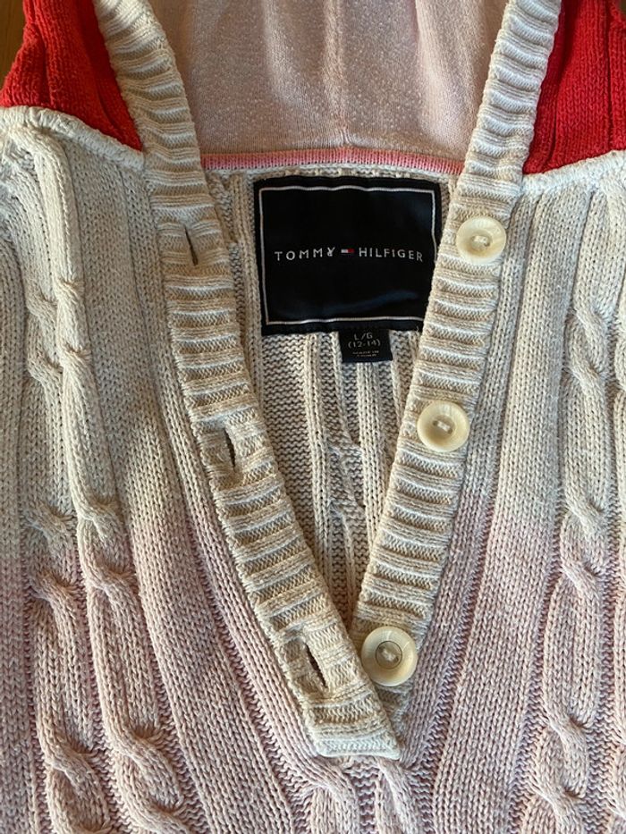 Pull maille avec tresses Tommy Hilfiger blanc rose avec capuche 12/14 ans - photo numéro 4