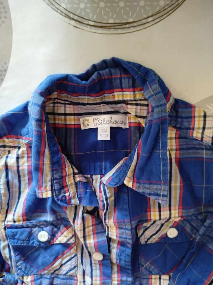 Chemise à carreaux manches longue taille 12 mois - photo numéro 2