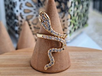 Bague ouverte dorée avec strass forme serpent en Acier Inoxydable Bague de fiançailles pour femme