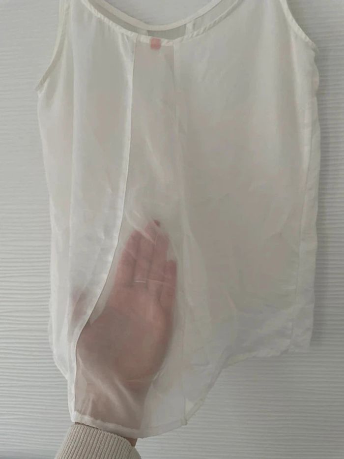 Haut débardeur blanc bretelles fines fluide uni basique simple décolleté dos transparent - photo numéro 6