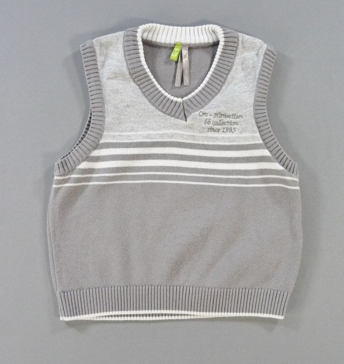 Pull sans manche tricot gris blanc rayures ORCHESTRA 6 mois 67 cm garçon