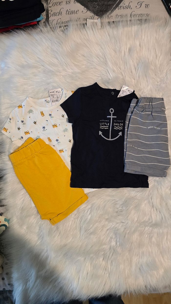 Neufs (non portés) 🏷 💙🤩 deux ensembles teeshirts mc et shorts 18mois Garçon 🤩💙🏷