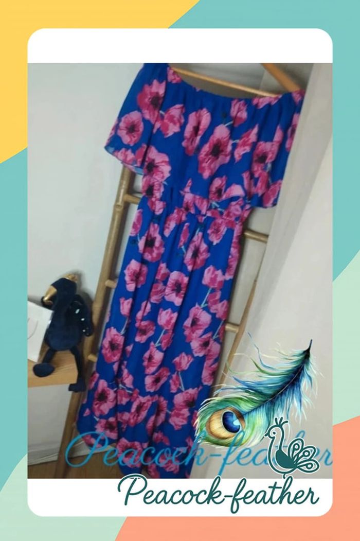 Robe longue fleurie bleue et rose TU - photo numéro 8
