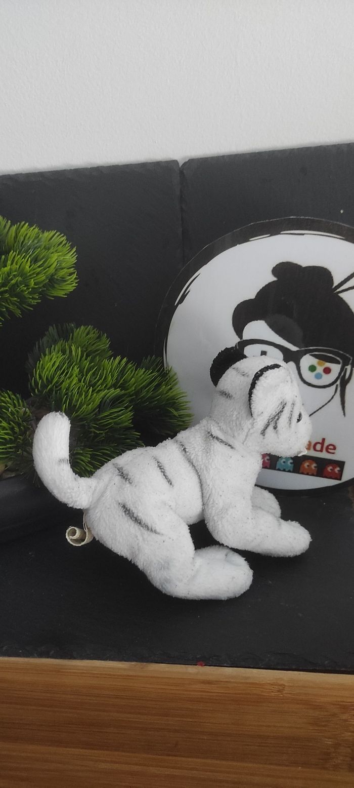 doudou peluche tigre blanc noir anna plush toys tiger Ancien Vintage DD003071 - photo numéro 2