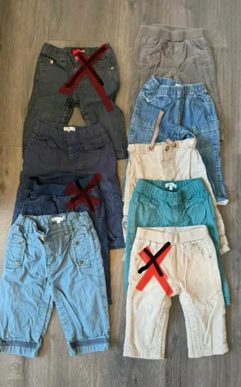 Lot 6 pantalons ouverture entre jambes 12 mois