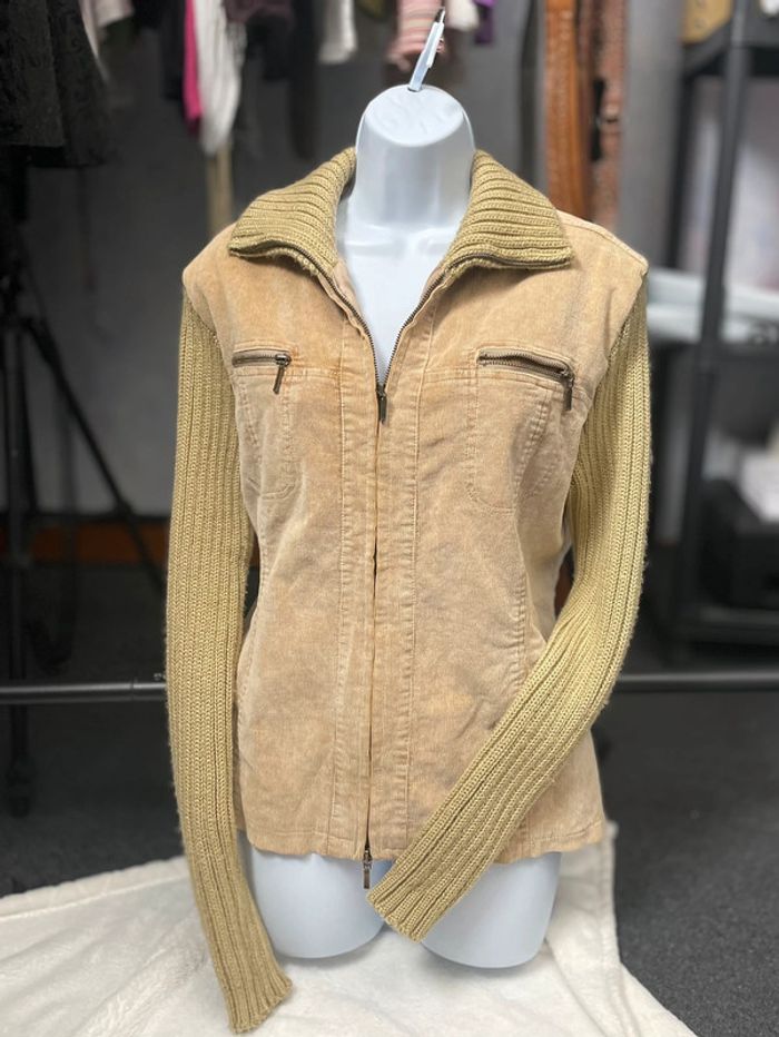 Y2K veste biker col roulé beige S/M - photo numéro 2