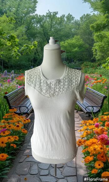 Tee shirt blanc avec dentelle, cache cache, taille 40