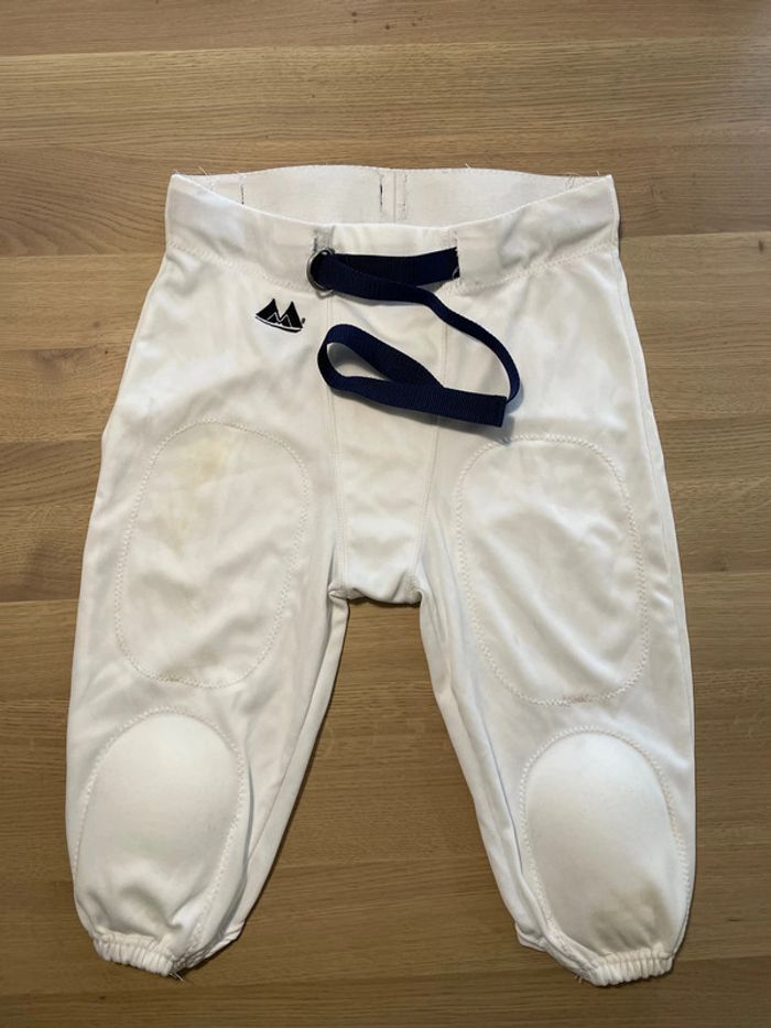 Pantalon de protection/boxer de match blanc avec ceinture bleue football américain