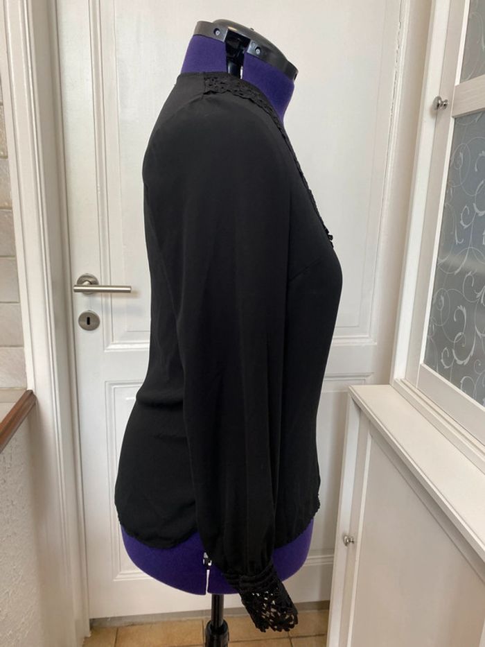 Blouse légère noire manches longues dentelle col et poignets Unika L - photo numéro 4