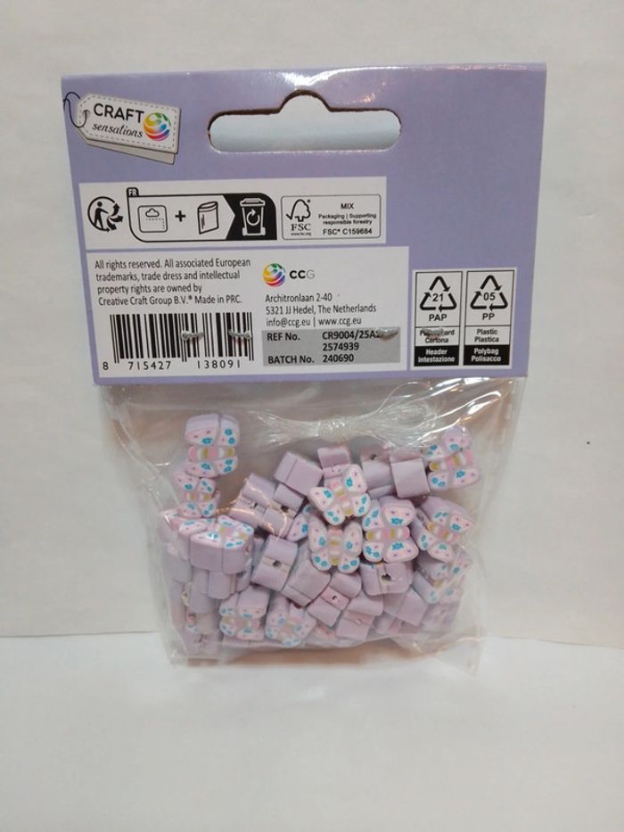 Perles de loisirs "Papillons" violets + fil - photo numéro 5