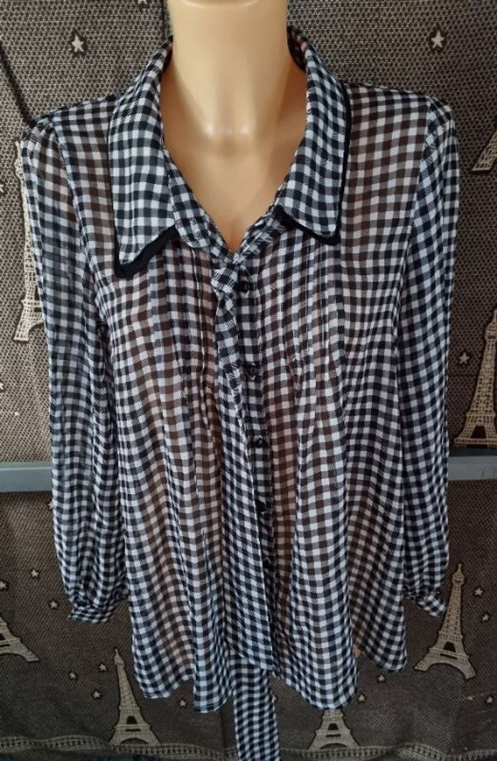 Chemise à carreaux transparente avec cravate taille L - photo numéro 1