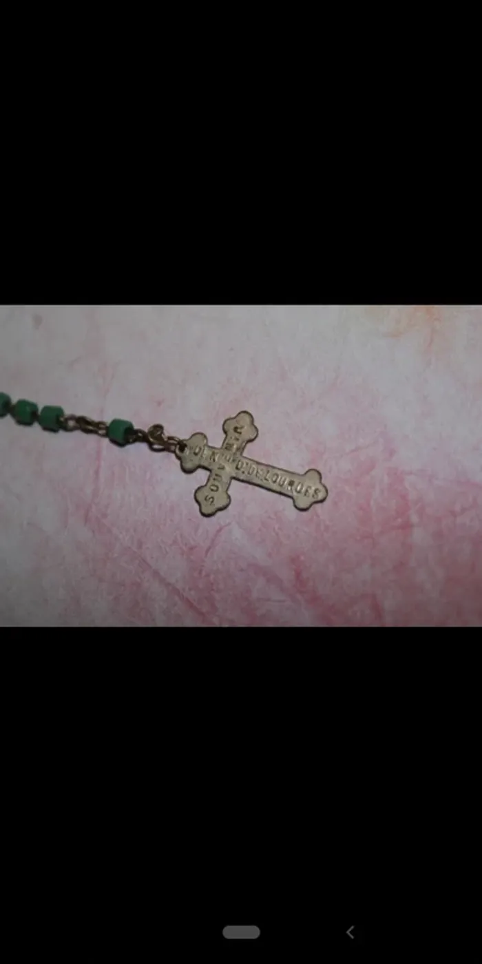 Chapelet rosary ancien vintage notre dame de Lourdes vert green - photo numéro 3